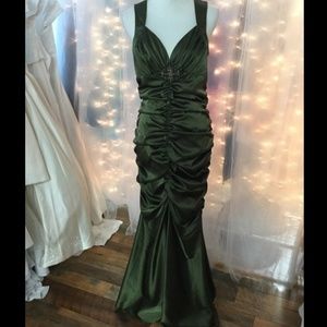Olive Green Satin Mermaid Dress NWT